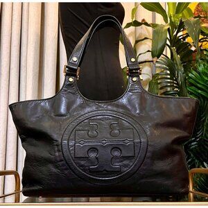 Tory Burch Black Leather Black Bombe Ella Satchel Shoulder Bag